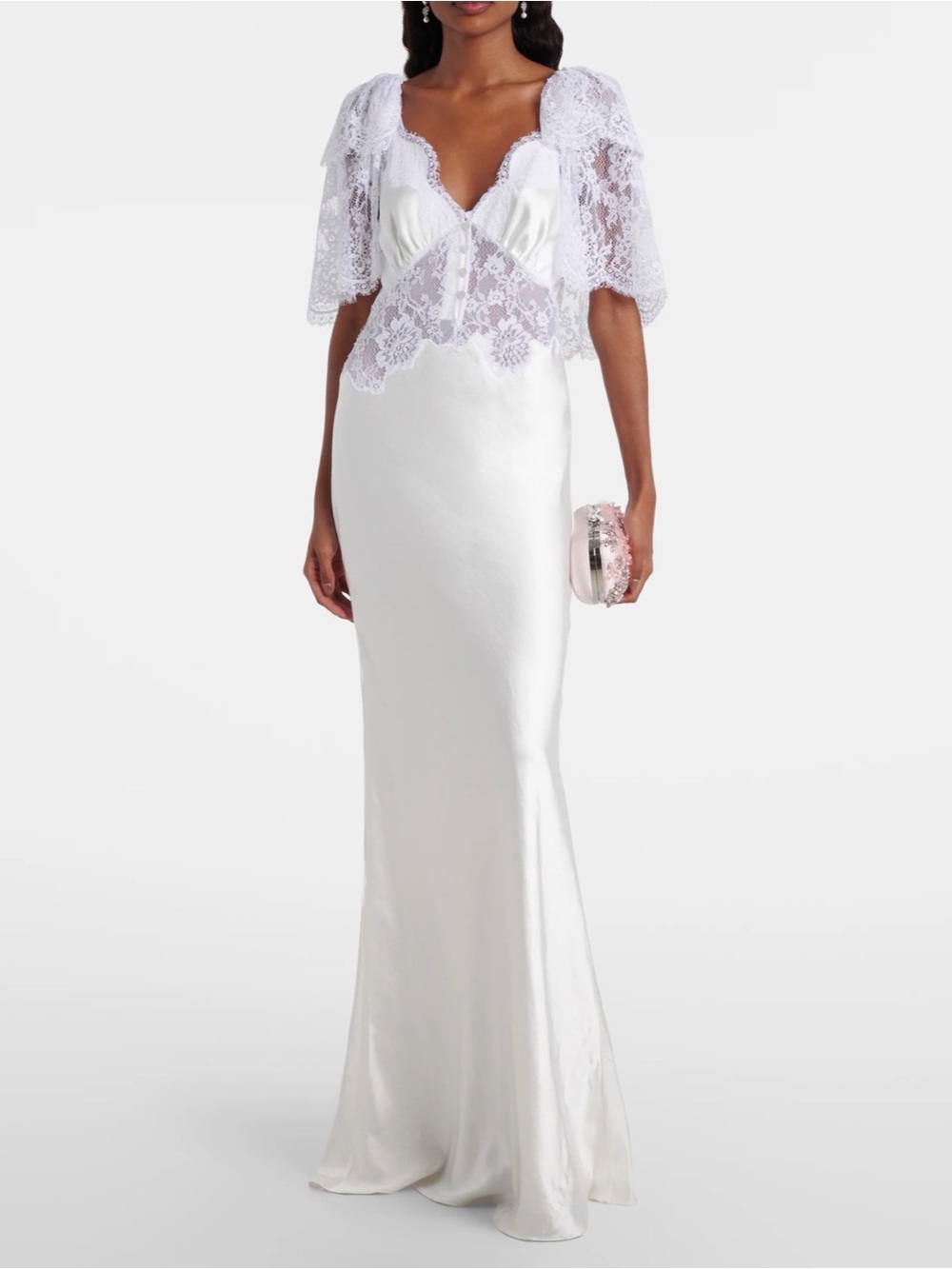 Self Portrait Lace Trimmed Satin Gown
